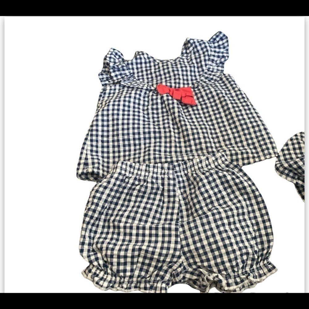 Carters Black & White Checkered Print Short Set With Hat Size 12 Months